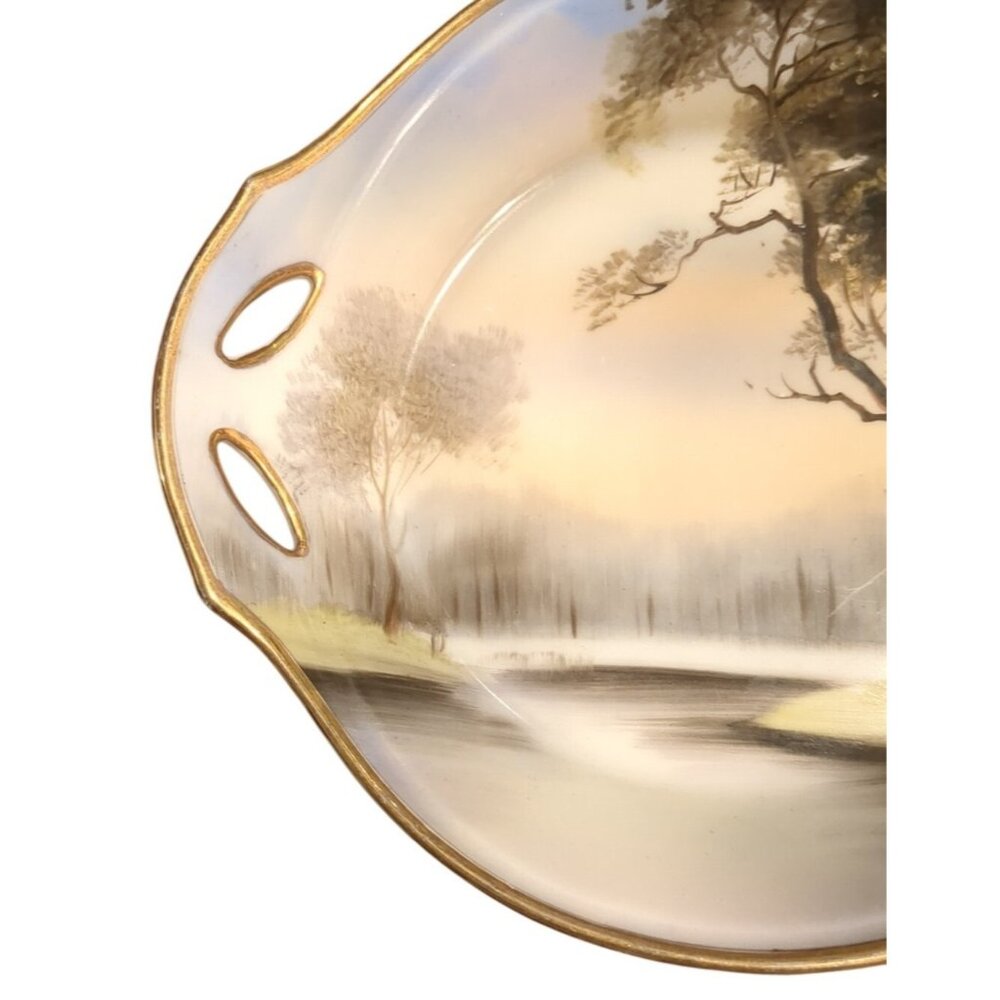 Antique Noritake Morimura Hand Painted Handled Candy Dish Bowl 7in Japan Gold - Picture 6 of 14